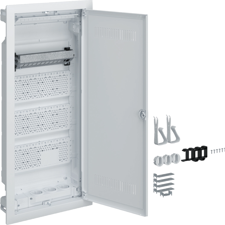 Hager VU48WWH Flush-Mounted Distribution Board Enclosure, 4-Row, Slotted Plastic Door, White