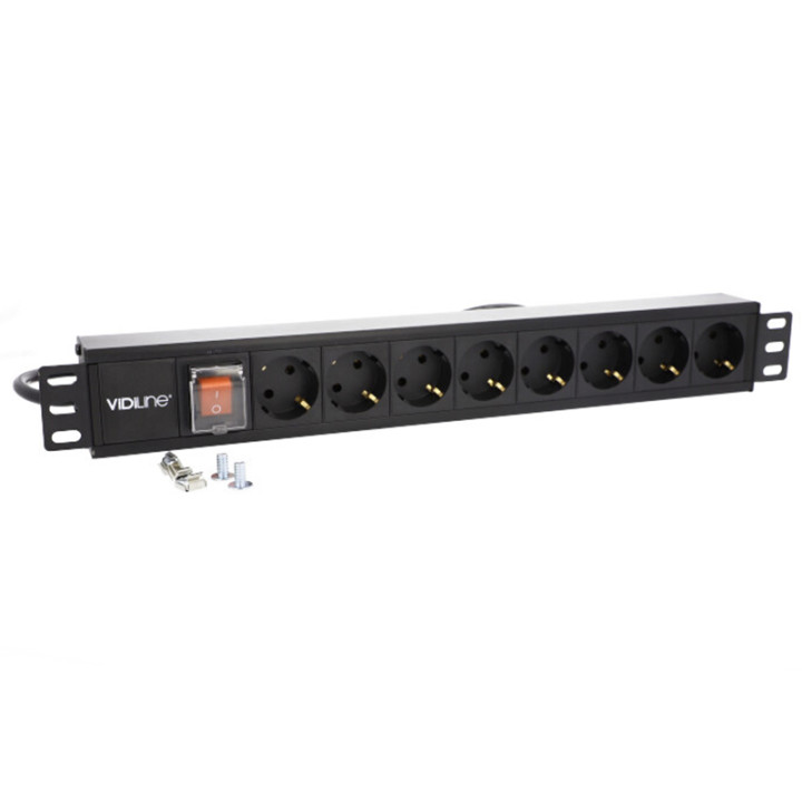 VidiLine R19-PDU8 19" 1U 8-Outlet Schuko PDU 16A