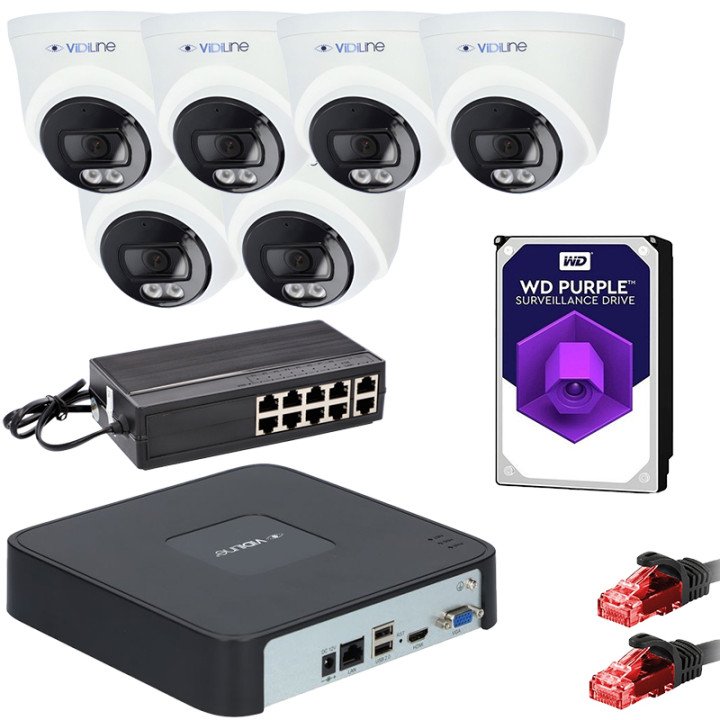 VidiLine ZES-14D-6110-6 IP Camera Kit 6x 4Mpx Dome Cameras, PoE Switch, 2TB HDD