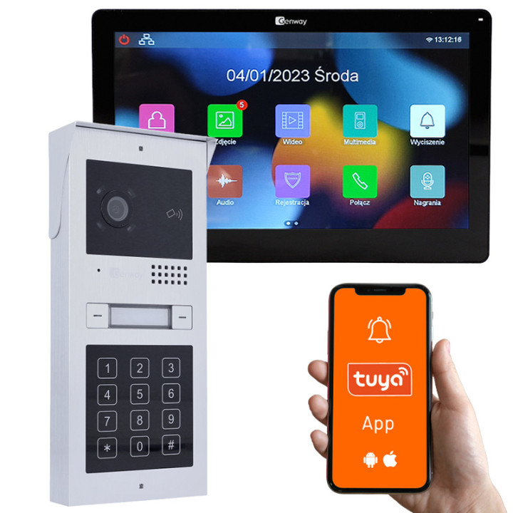 Комплект видеодомофона Genway F-C52V13C для 1-2 семей, 7", WiFi Tuya