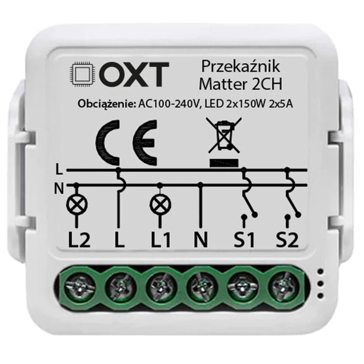 OXT-moduulirele 2 piiriä Matter Wi-Fi Homekit