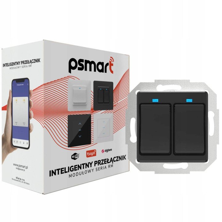 Умный выключатель Psmart, серия RM, 2-клавишный, WiFi, черный