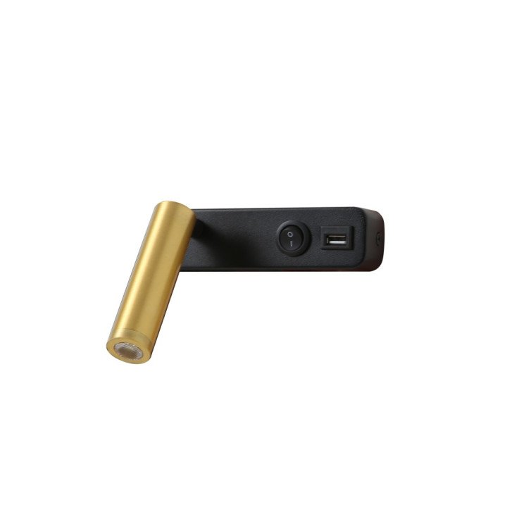 Immax GOAL USB + SWITCH design wall light 3W,138lm,4000K,BLACK+GOLD