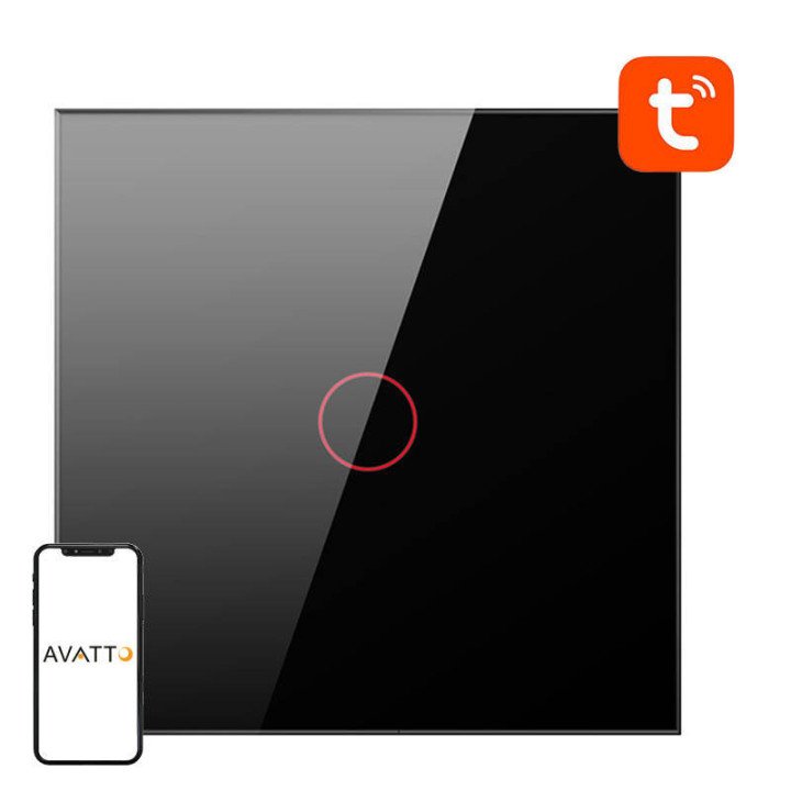 Avatto TS02-EU-B1 Smart WiFi Touch Light Switch 1 Gang Black Tuya