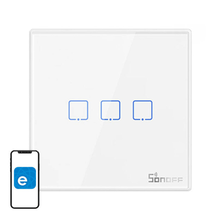SONOFF T2 EU 3C RF (86 Type) RF 433MHz langaton seinäpaneeli, 3 ryhmää