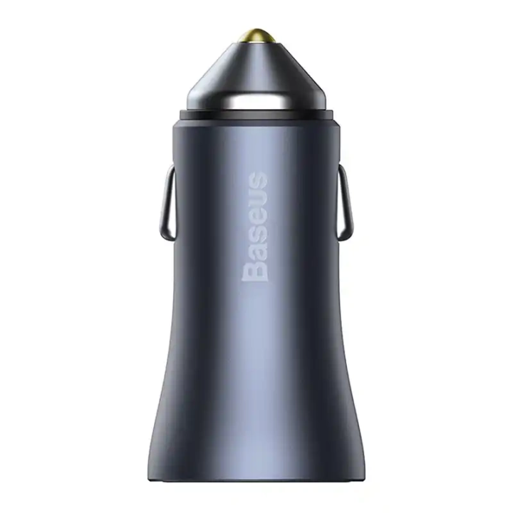 Baseus Golden Contactor Pro Car Charger USB + USB-C, QC4.0+, PD, SCP, 40W (Gray) + USB to USB-C Cable 1m (Black)