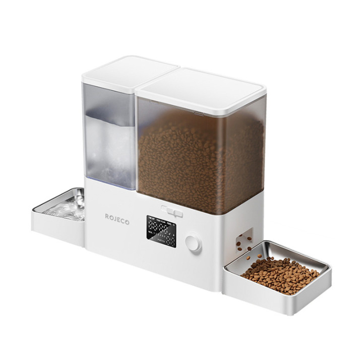 Rojeco 2 viename naminio gyvūno vandens fontanas 3,5 l ir tiektuvas 5 l mygtuko versija (balta)
