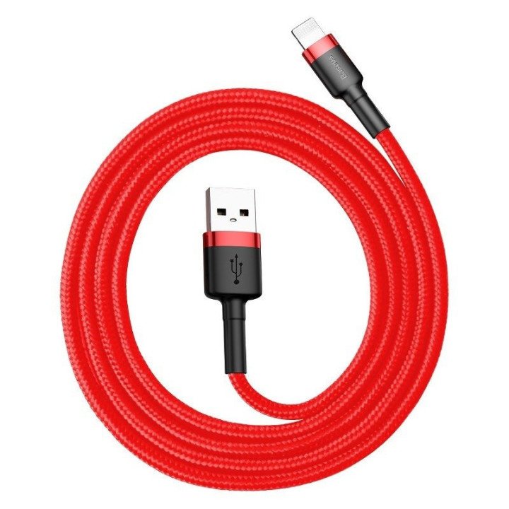 Кабель Baseus Cafule USB Lightning, 2.4A, 1м (Черный + Красный), модель CALKLF-B09