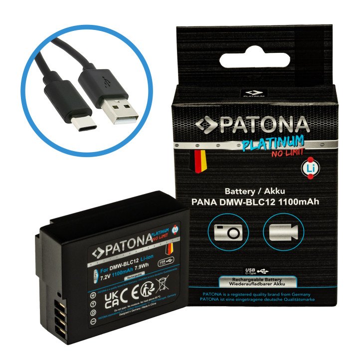 Patona PT1402 Replacement Battery for Panasonic DMW-BLC12 1100mAh Li-Ion with USB-C Charging