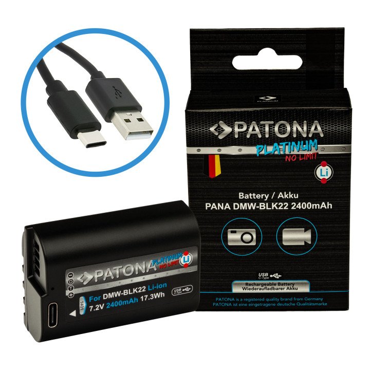 Patona PT1401 Battery for Panasonic DMW-BLK22 2400mAh Li-Ion with USB-C Charging