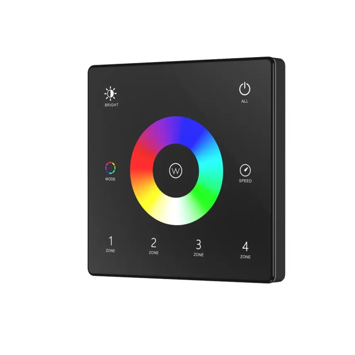 Tālvadības pults RGB/RGBW panelis, plāns melns pie sienas stiprināms 4 zonu LED RF 2,4 GHz SD sērija