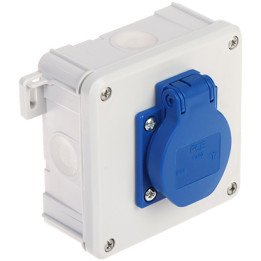 1-Gang Socket Outlet with Junction Box 2K/98X98/GN-230/EPN 250V AC 16A IP54 Elektro-Plast