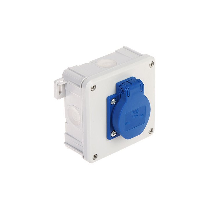 1-Gang Socket Outlet with Junction Box 2K/98X98/GN-230/EPN 250V AC 16A IP54 Elektro-Plast