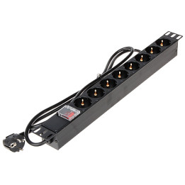 PD-8/RACK-N 19" 1U 8 kontaktligzdu strāvas sadalītājs ar C14 kontaktdakšu un 1,5m kabeli