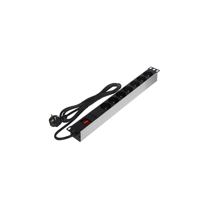 PD-7/RACK 19" 1U plauktā montējams strāvas sadalītājs (PDU) ar 7 kontaktligzdām
