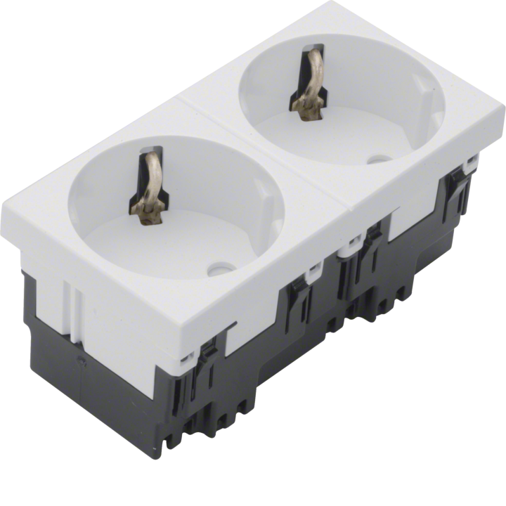 Hager ESR2339010 2-Gang Socket Outlet, Rastec 33°, Pure White