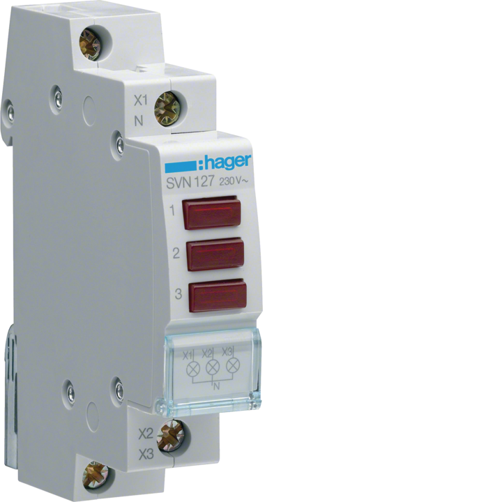 Hager SVN127 Red Triple Indicator Light 230V AC