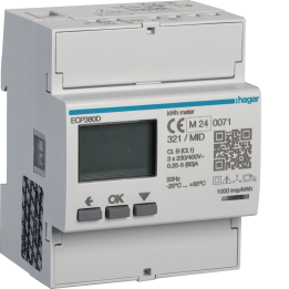Счетчик электроэнергии Hager ECP380D, трехфазный, прямой, 80A 4M S0 MID