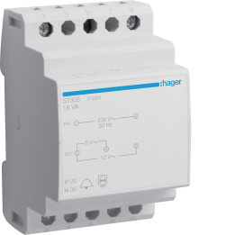 Hager ST305 Bell Transformer 16VA, 230V to 8-12V
