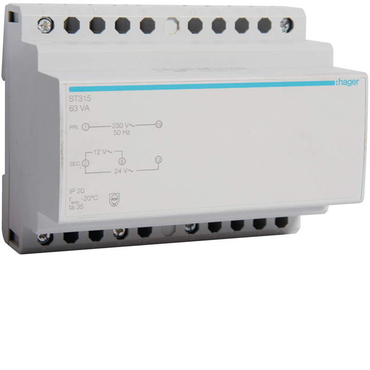 Hager ST315 Safety Transformer 63VA 230V to 12-24V
