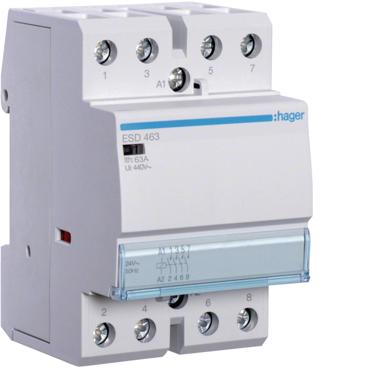 Модульный контактор Hager ESD463 63А, 4NO, 24В AC