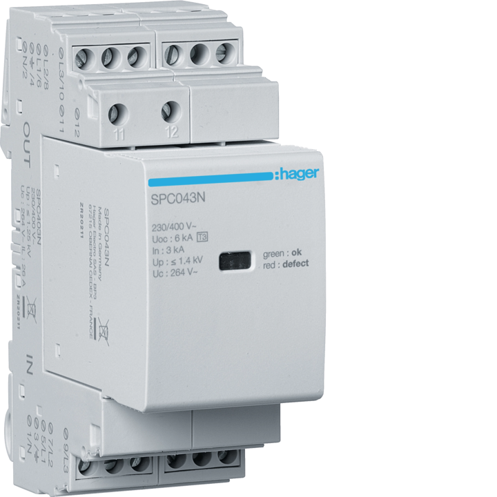 Устройство защиты от перенапряжения Hager SPC403N, Тип 3, 3P+N 3kA