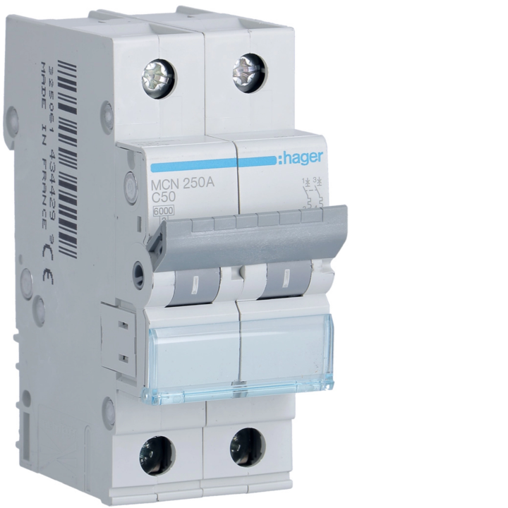 Hager MCN250 MCB 2P 6kA C-50A 2M