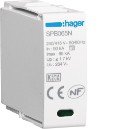 Hager SPB015N N-PE Surge Protection Cartridge, In 20kA, Imax 65kA