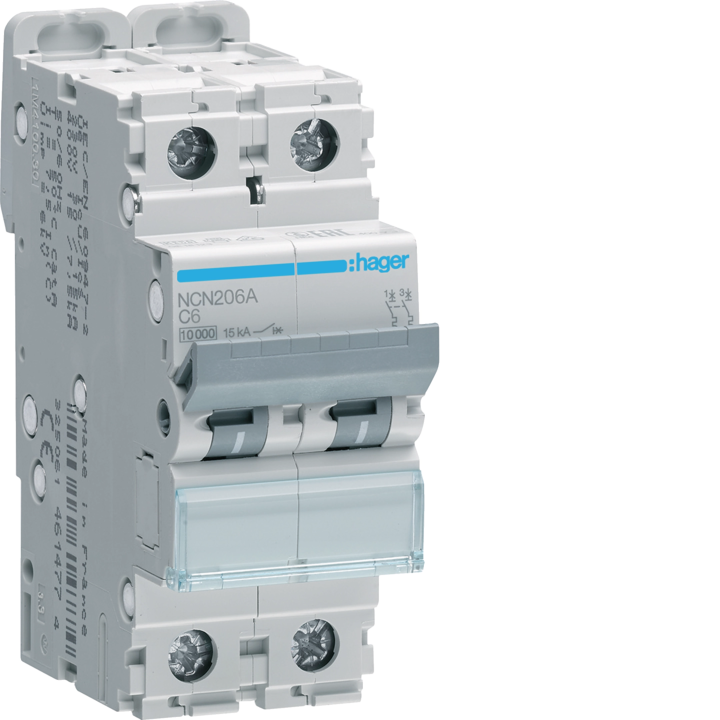 Hager NCN206 MCB 2P C-6A 10kA