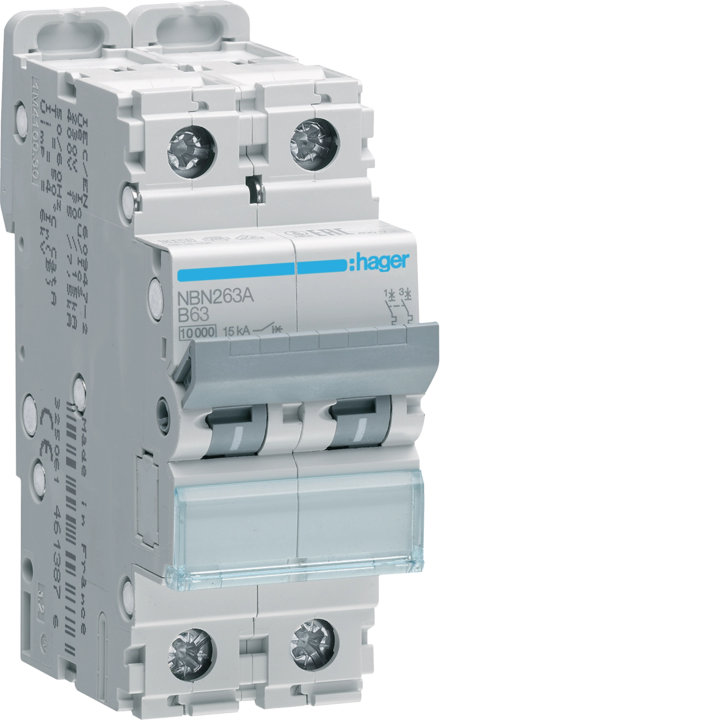 Hager NBN263 MCB 2P B-63A 10kA