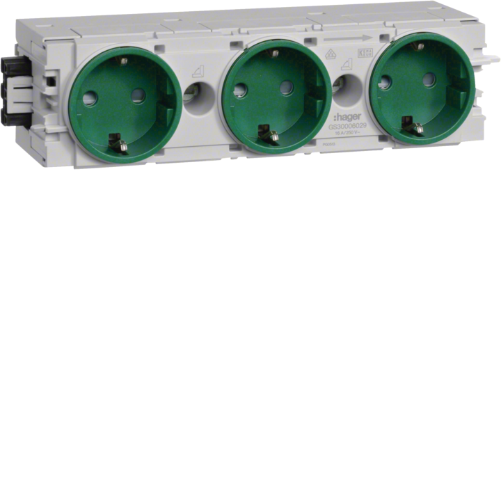 Розетка Hager GS30006029, 3-полюсная, профиль Wago C, зеленый