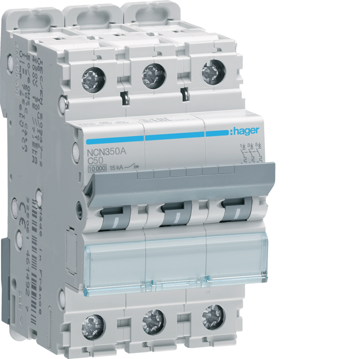 Hager NCN350 MCB 3P 50A C-50A 10kA