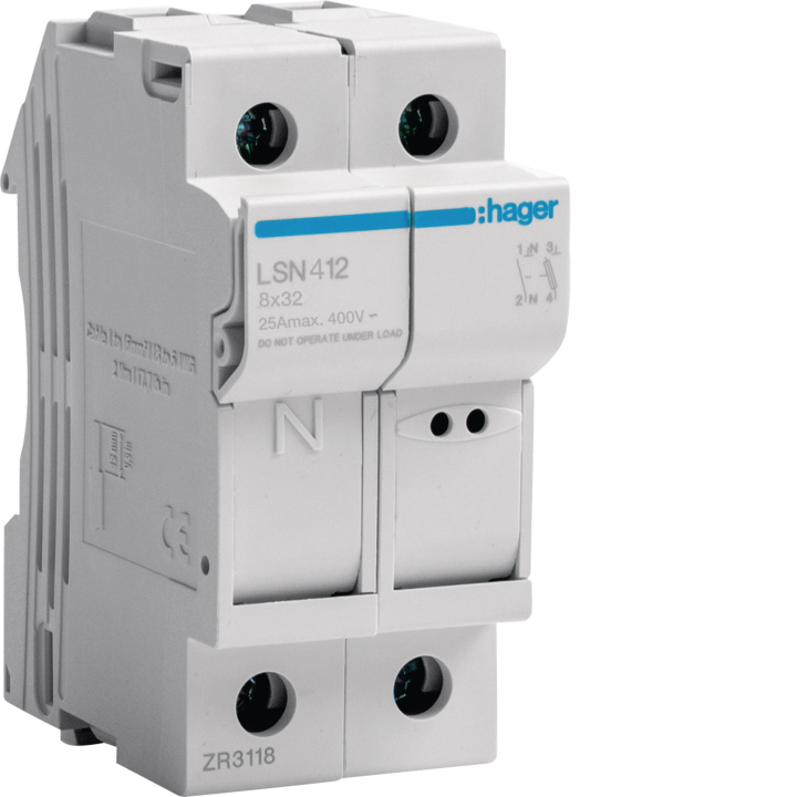 Hager LSN412 Fuse Carrier 1P+N 25A 400V AC 2M