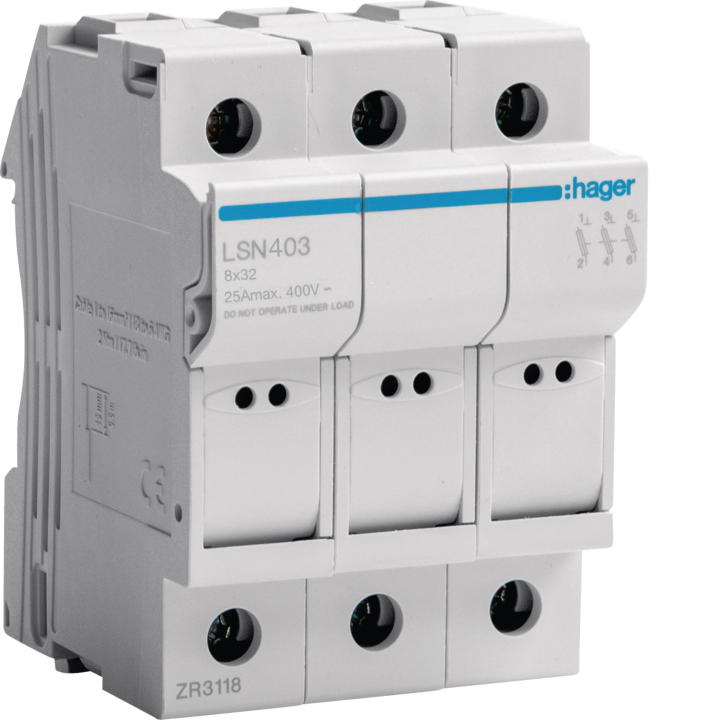 Hager LSN403 Fuse Carrier 3P 25A 400V 3M