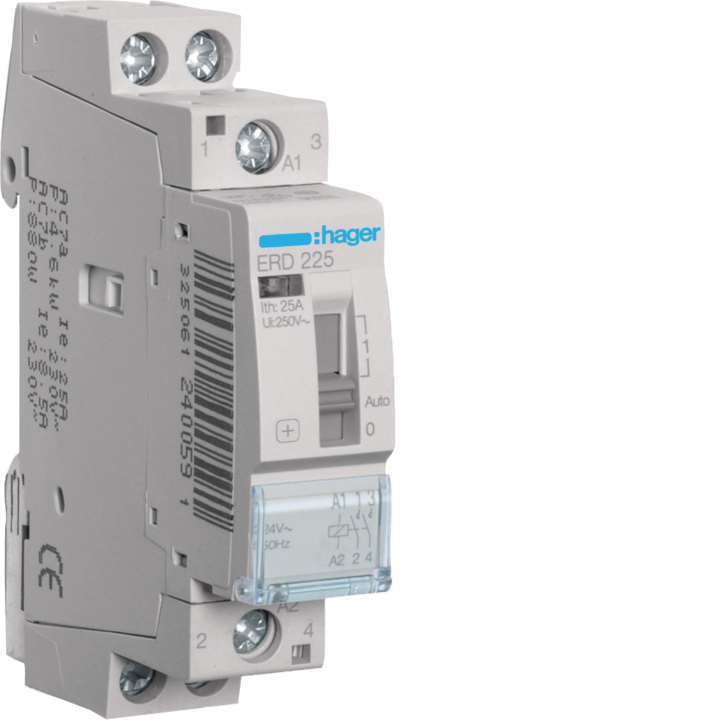 Hager ERD225 Override Contactor 25A 2NO 24V