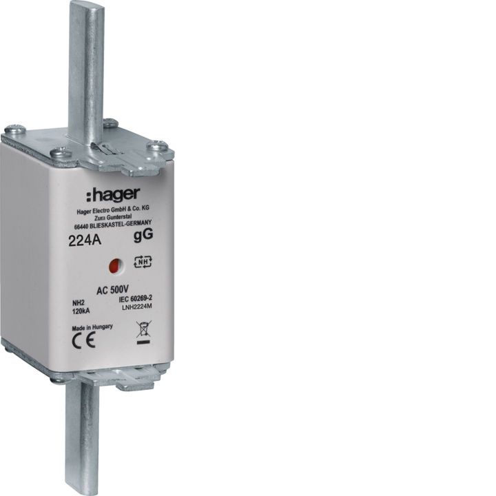 Hager LNH2224M NH2 gG 500V 224A Fuse Link with Central Indicator
