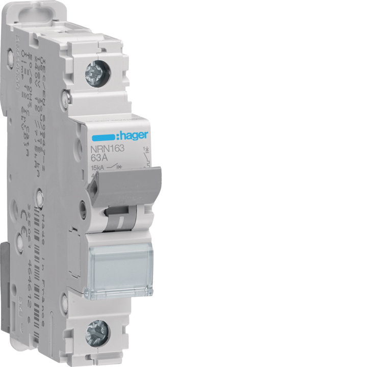 Hager NQN163 MCB 1P 15kA C-63A 1M