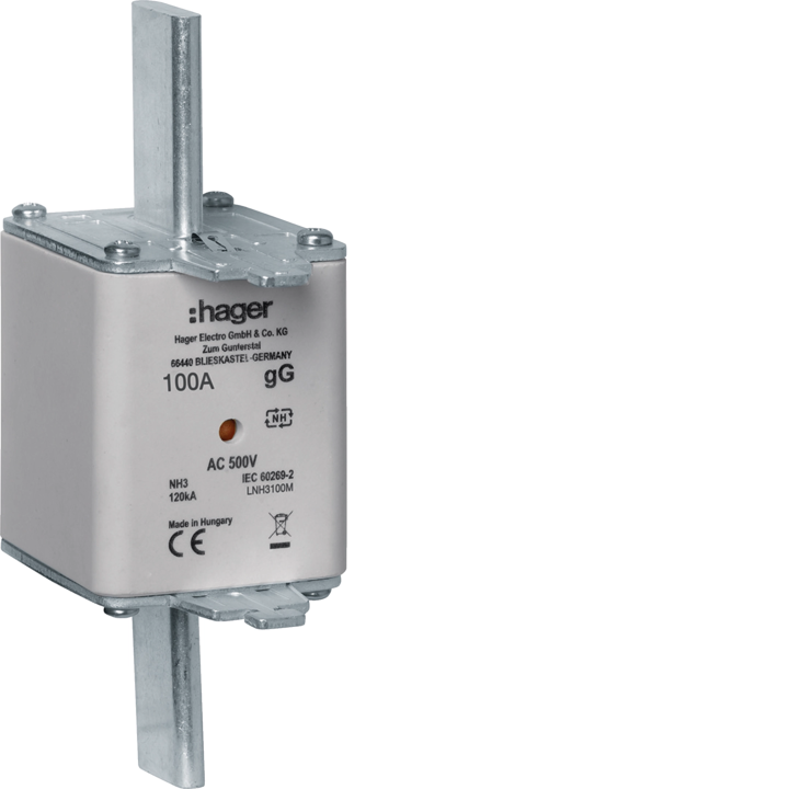 Предохранитель Hager LNH3100M NH3 gG, 500V, 100A с центральным индикатором