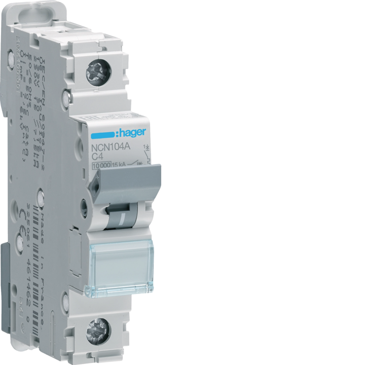 Hager NCN104 MCB 1P C-4A 10kA