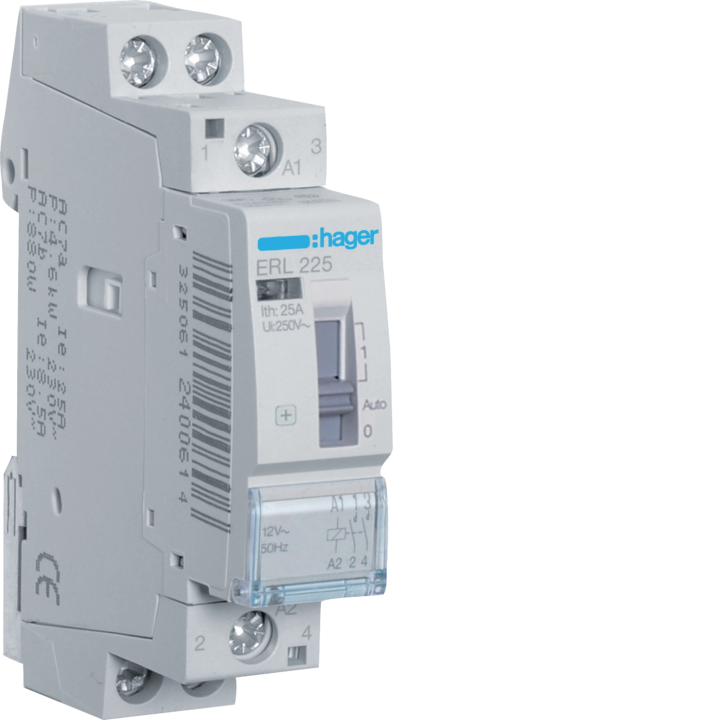 Hager ERL225 Override Contactor 25A 2NO 8/12V