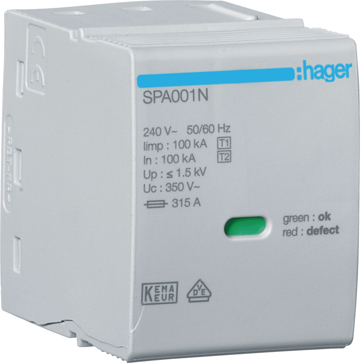 Hager SPA001N N-PE Surge Arrester Cartridge 350V 100kA 1.5kV