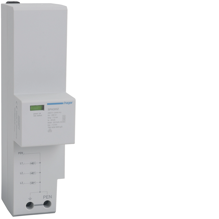 Hager SPA930 SPD Type 1+2 3P TN-C 37.5kA