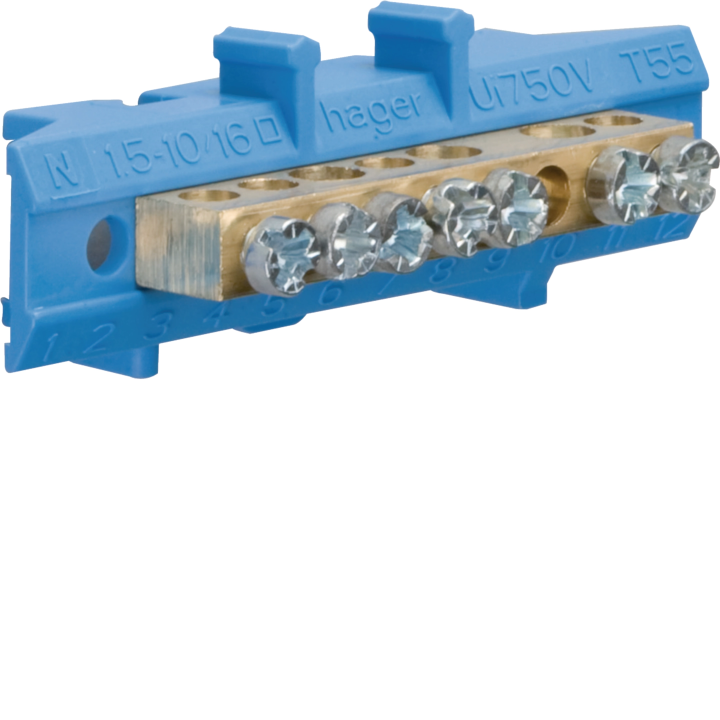 Hager KM07N Brass Distribution Block, 4x10mm² / 3x16mm², N