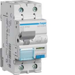 Автоматический выключатель Hager ADA575D RCBO, 1P+N, 10kA, C-25A, 30mA, Тип A