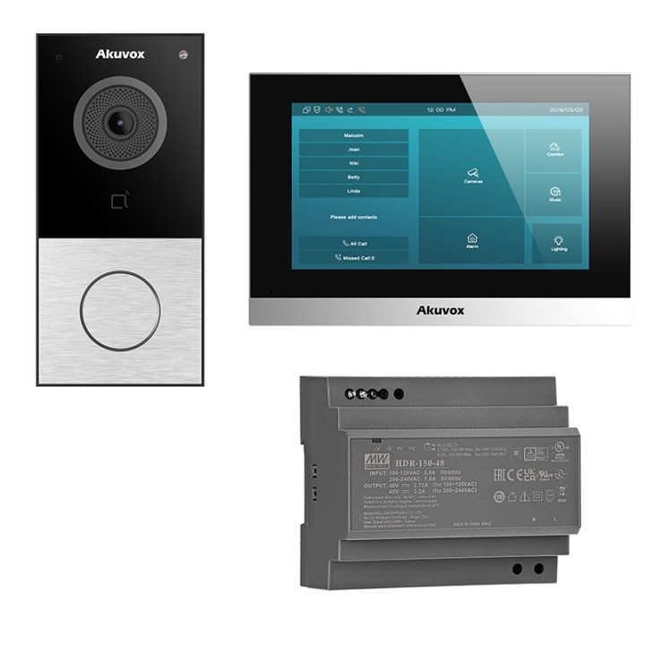 Akuvox E12S Video Intercom Kit - Outdoor Panel Silver + C313W-LP-2 7" näyttö