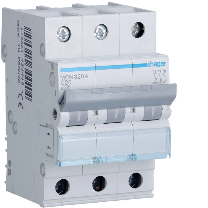 Hager MCS320 MCB 3P 6kA C-20A 3M