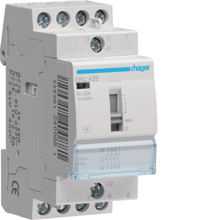 Контактор Hager ERC425, переключающий, 25A, 4NO, 230V