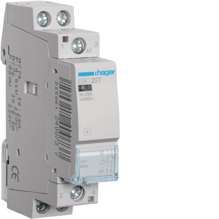 Hager ESC227 Contactor 25A 1NO+1NC 230V AC
