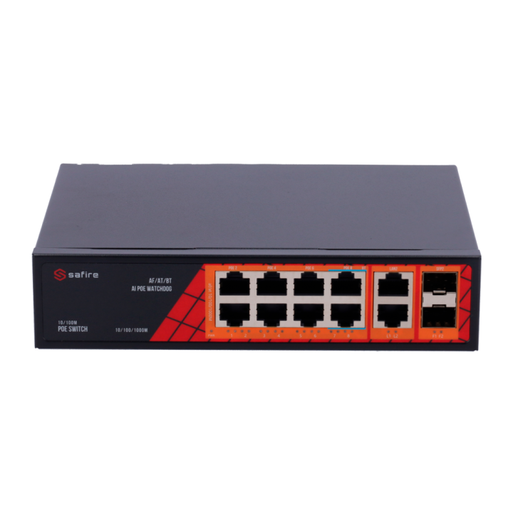SAFIRE SF-SW1208HIPOE-GF-120 valdomas Gigabit PoE jungiklis, 11 prievadų 120 W biudžetas