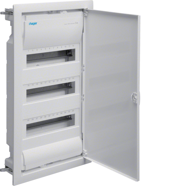 Hager VH36NC Flush-Mounted Enclosure, 36 Modules, 3 Rows, IP30, White